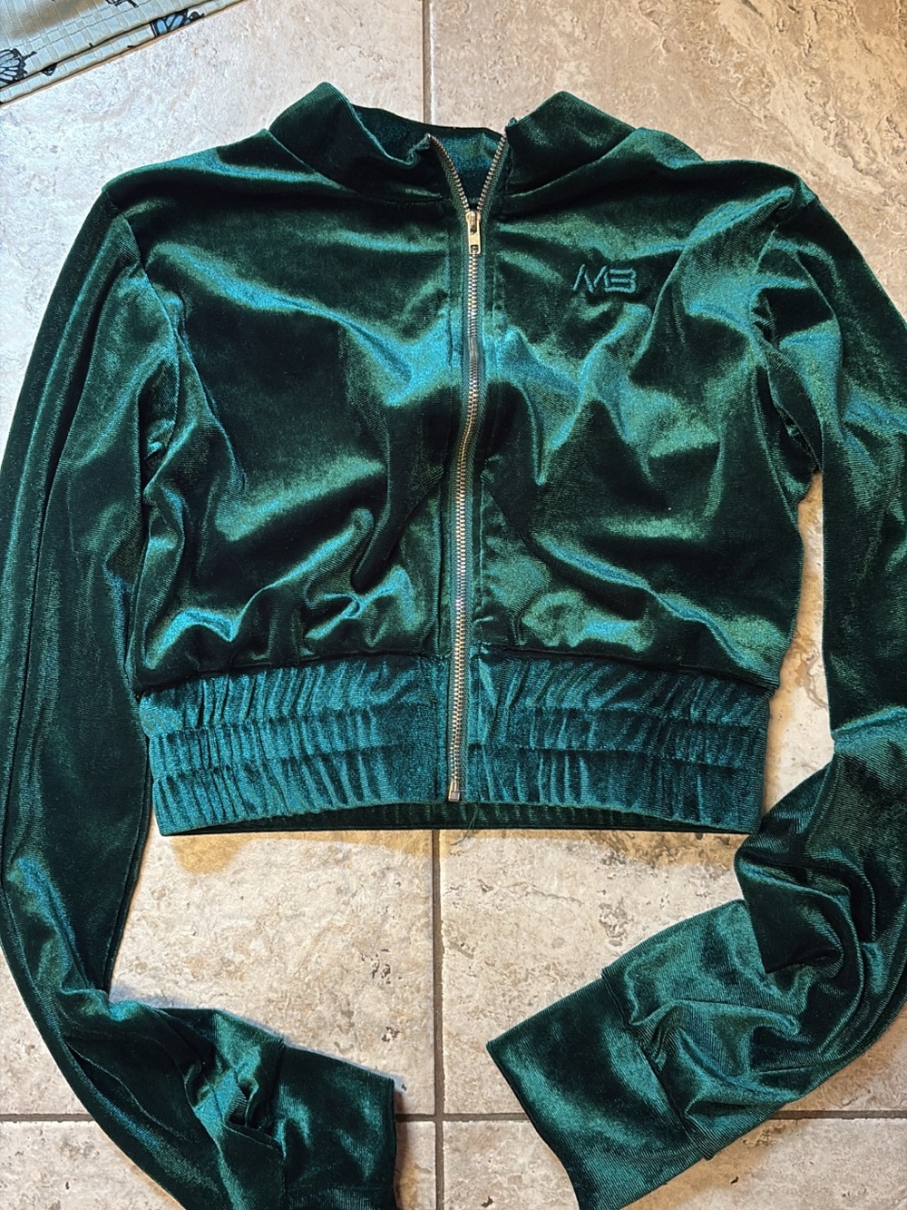 Velvet Zip-Up Bomber Jacket in Deep Green